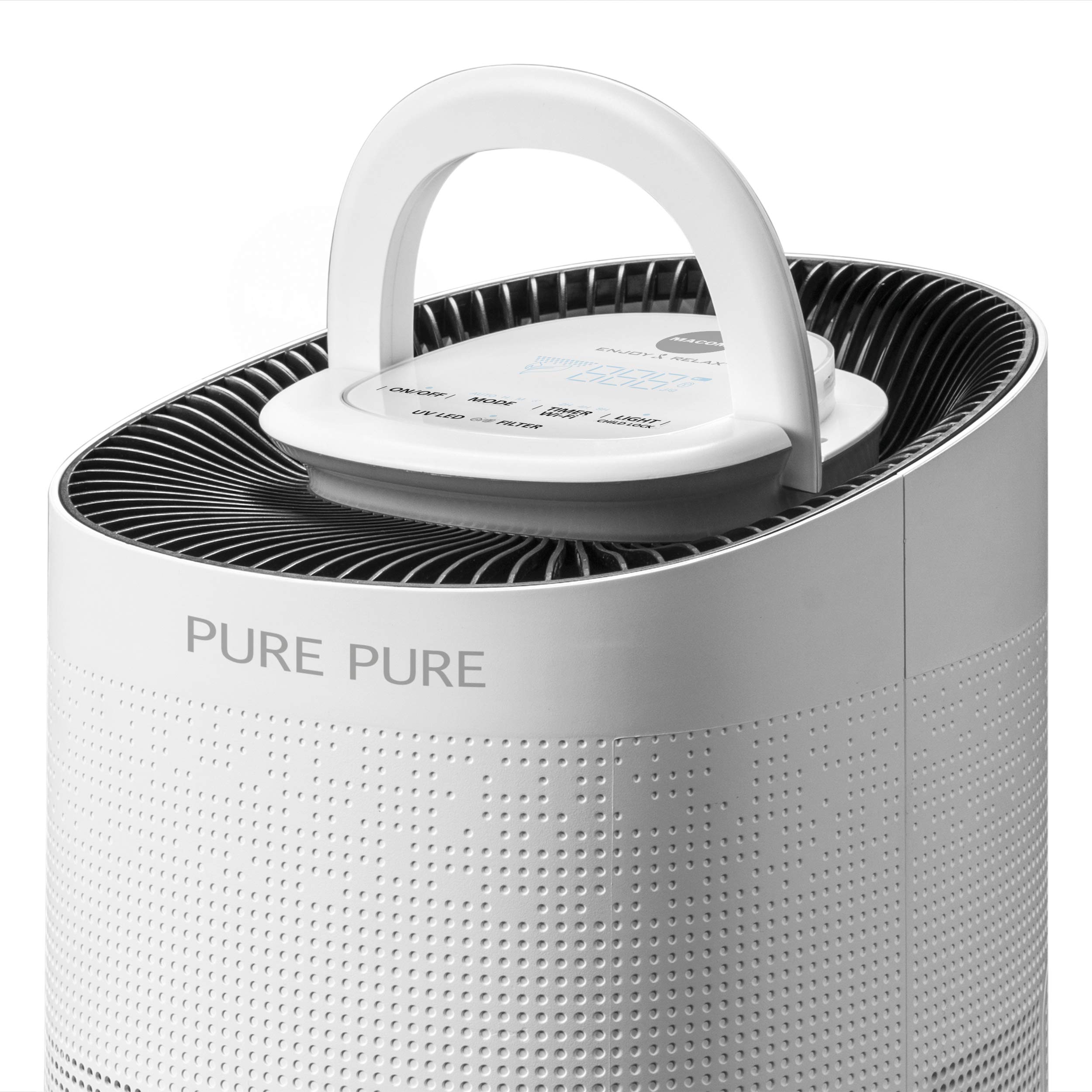 Macom Enjoy & Relax 879 Pure Pure oczyszczacz powietrza, CADR 400 m³/h, do pomieszczeń do 104 m², precyzyjny czujnik laserowy PM2.5, antybakteryjny filtr HEPA H13 i światło UV