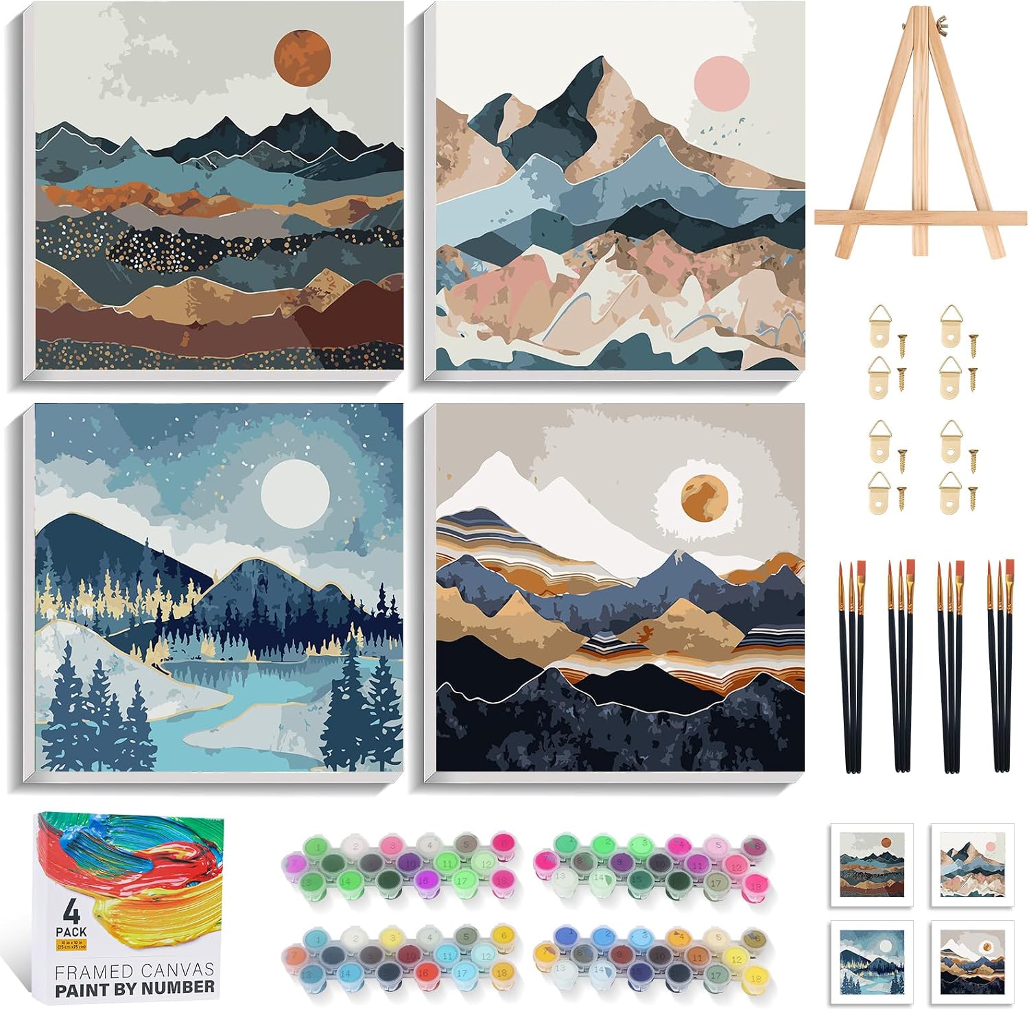 Amazon.com: 4 Pack Framed Paint by Numbers Kit for Adults Beginners ...