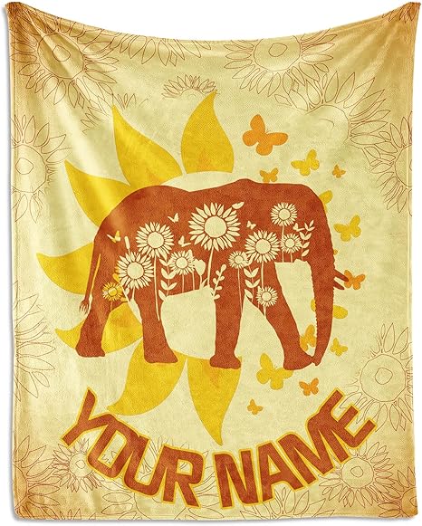 Custom Elephant Throw Blanket for Teen - 50x60 Inches Throw Size - Soft Fluffy Cozy Blankets Gift - Yellow Novelty Blanket Throws for Living Room Decorative