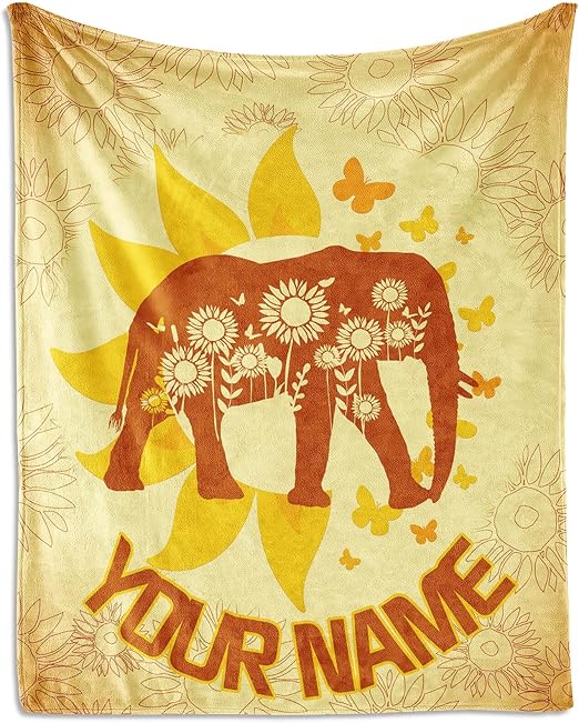 Custom Elephant Throw Blanket for Teen - 50x60 Inches Throw Size - Soft Fluffy Cozy Blankets Gift - Yellow Novelty Blanket Throws for Living Room Decorative
