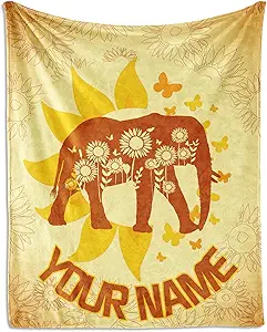 Custom Elephant Throw Blanket for Teen - 50x60 Inches Throw Size - Soft Fluffy Cozy Blankets Gift - Yellow Novelty Blanket Throws for Living Room Decorative