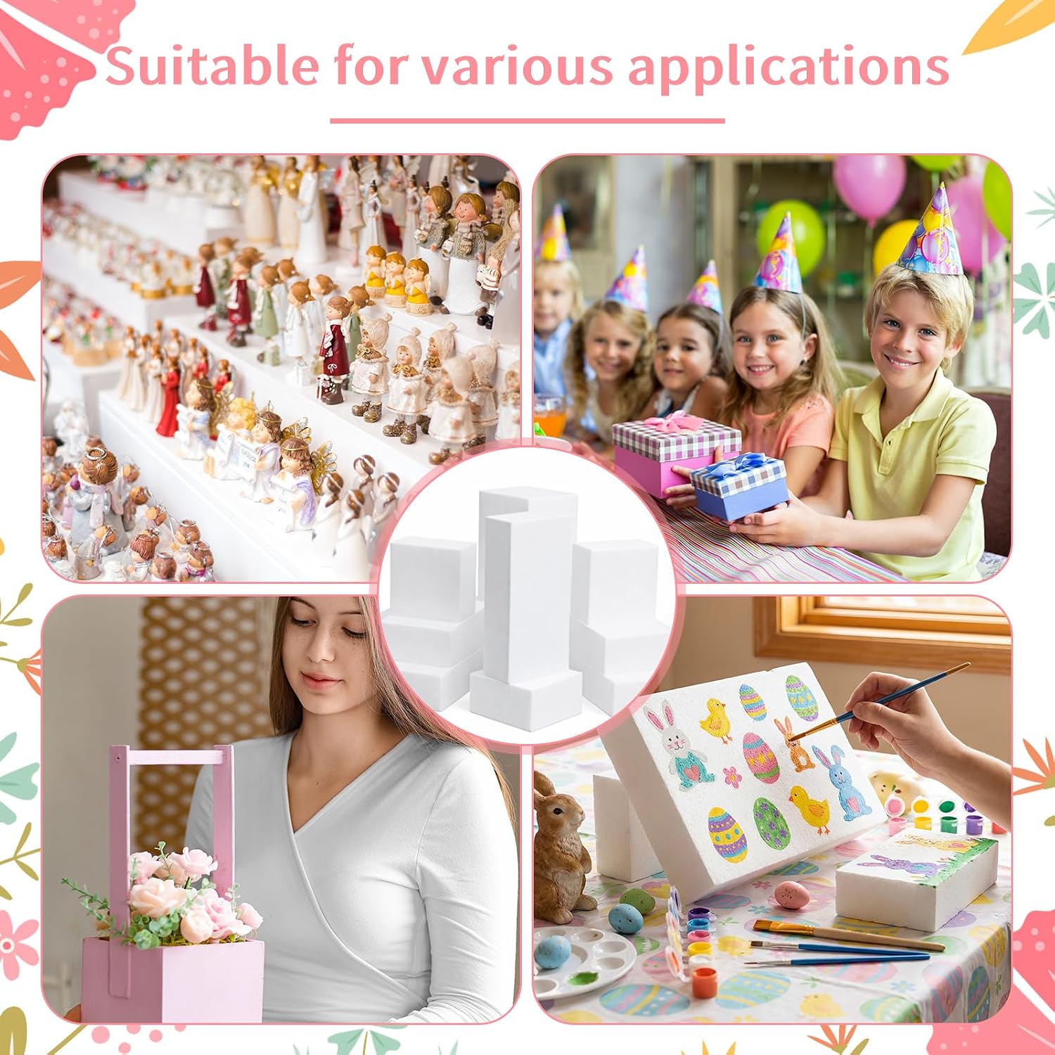 Novabright 10 Pcs 11.8"-4"3 Size Blank Craft Foam Blocks White Soft Foam Bricks for DIY Art Craft Arrangement Sculpture Floral Festival Celebration Supplies Decor