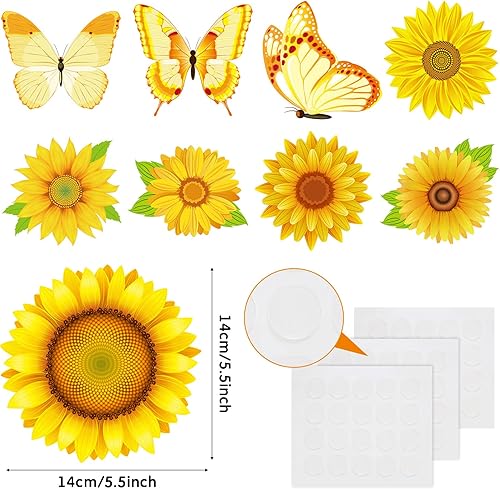 Miniatura 2 de Zonon 45 piezas de recortes de girasol de verano, mariposa, sol, flor, gerbera, margarita, girasol, decoración para fiesta de cumpleaños, 5.5