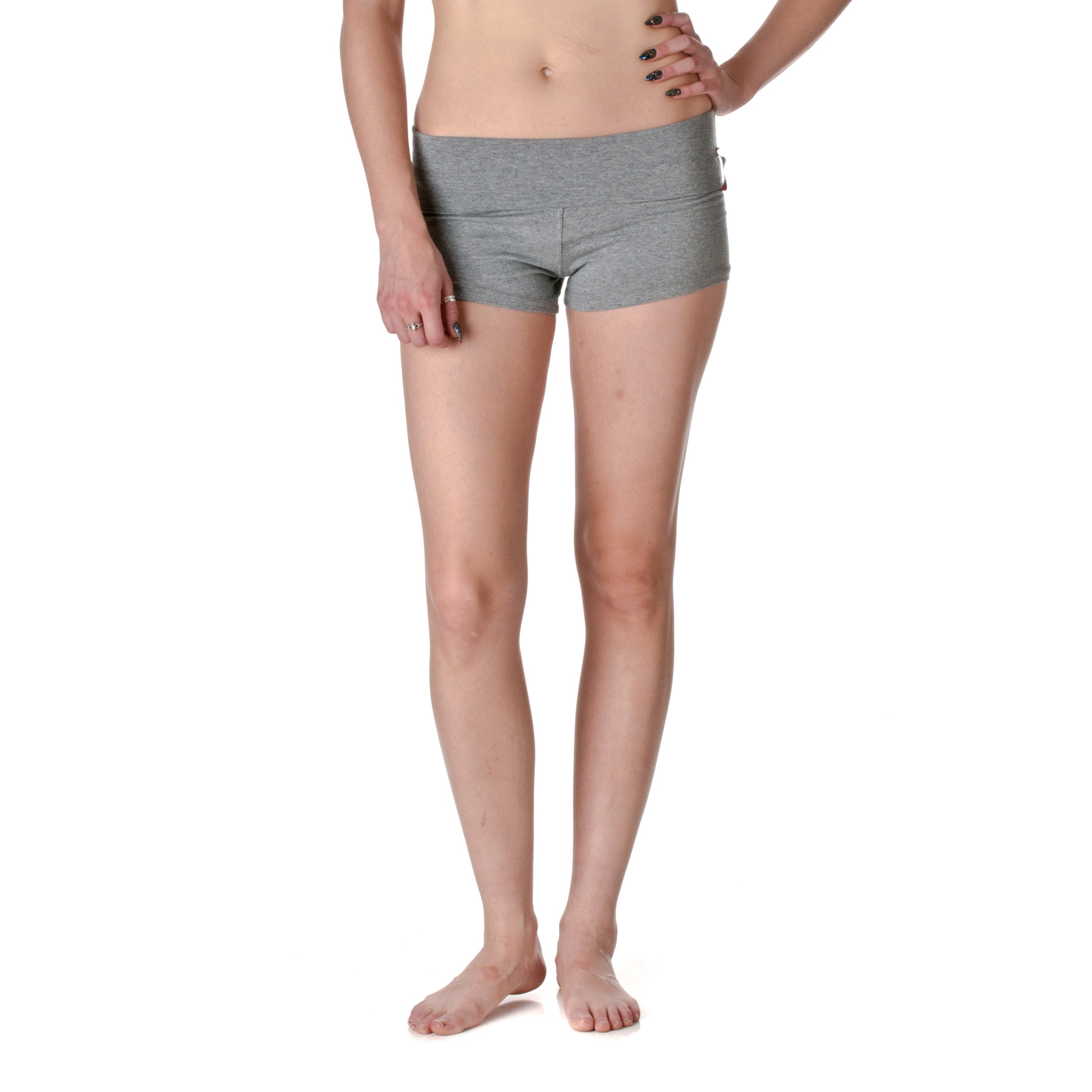 Active Basic Dance or Yoga Fold Down Hot Shorts Lots of Colors! (Light Heather Grey)