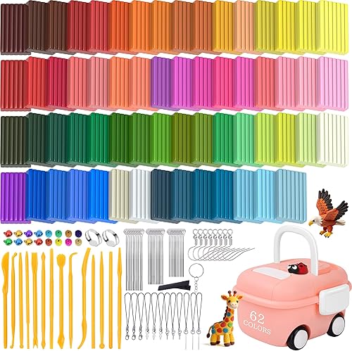 148 Pcs Polymer Clays 62 Bright Colors Oven Bake Clay Non-Sticky Modeling Clay DIY Starter Kit with Sculpting Tool and Accessories for Beginner