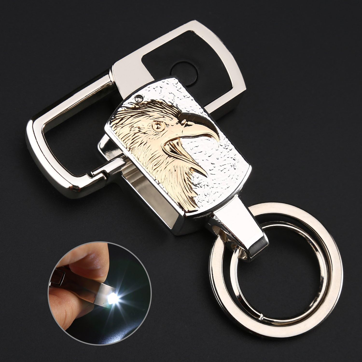 Key Chain Flashlights with a Bright LED Light, Eagle Head relievo and 2 Key Rings, Gift Box Included