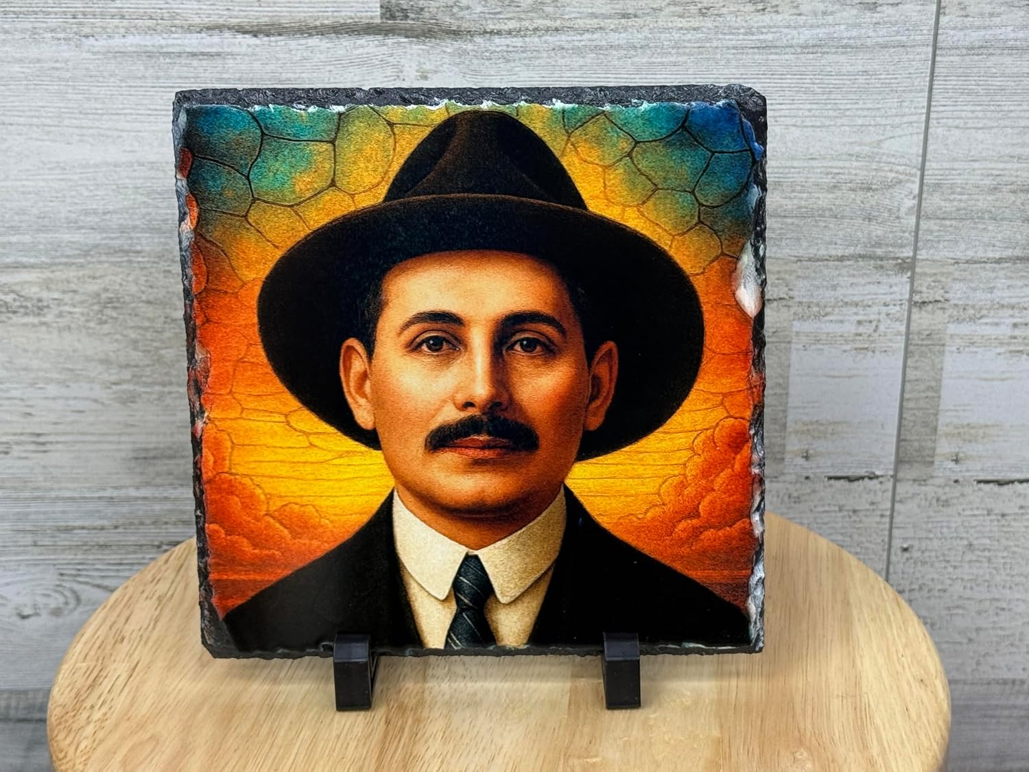 RELIGIOUS ARTWORK: Beautiful religious slate featuring a traditional Venezuela Saint Jose Gregorio Hernandez (BLACK)