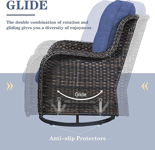 Miniatura 4 de Juego de muebles de patio giratorio - 3 sillas mecedoras para exteriores con mesa auxiliar pequeña juegos de sillas de mimbre para porche balcón y