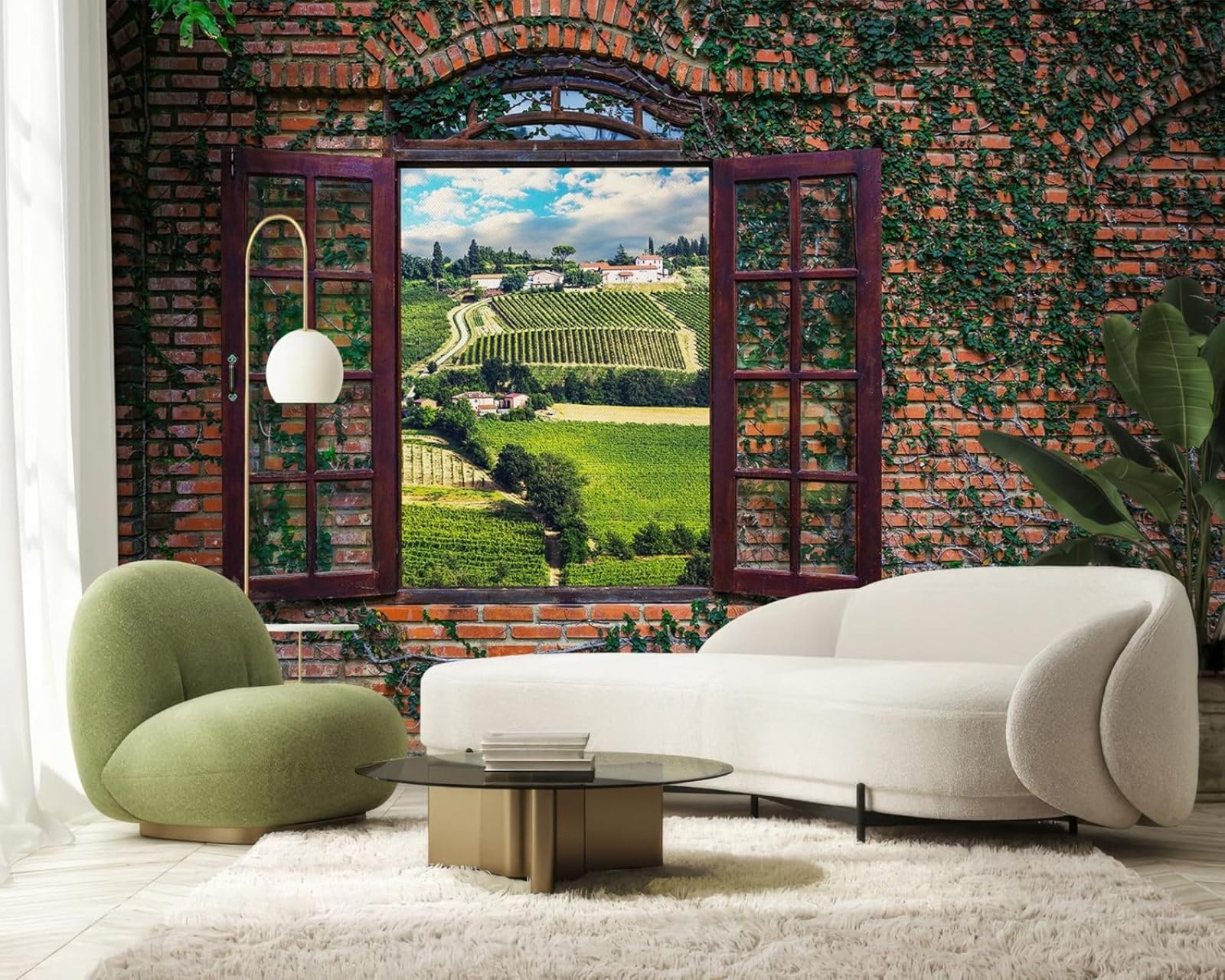 Carta da parati fotografica con effetto 3D, finestra, mattoni, paesaggio toscano, tessuto non tessuto, moderna, per soggiorno, camera da letto, cameretta dei bambini, decorazione murale, 350 cm x 256