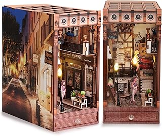 SainSmart Jr. Book Nook Kit - DIY Dollhouse Bookshelf Insert Decor Crafts with Sensor LED Lights, 3D Wooden Puzzle Bookends for Adults and Teens