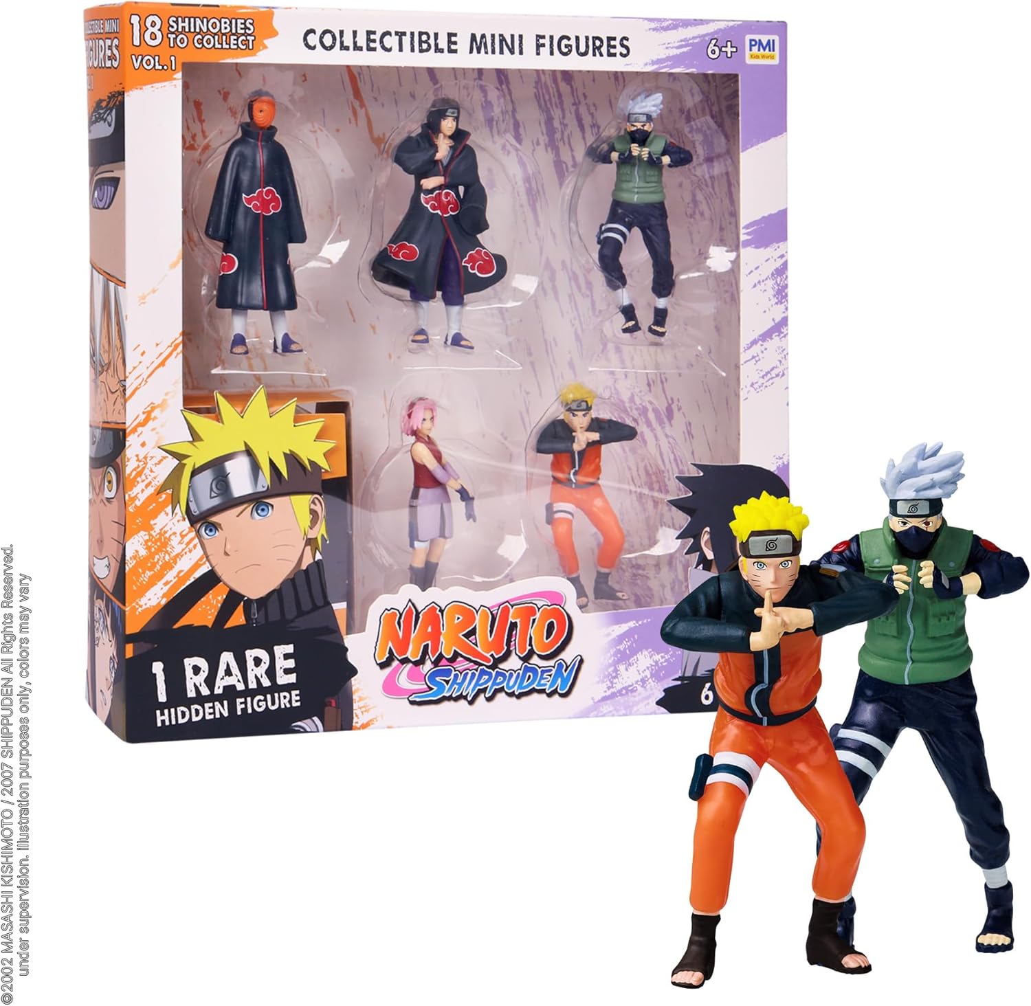 P.M.I. Naruto Shippuden Collectible Mini Figures 6 Pack Deluxe Box | Anime Action Toy Set Featuring Team 7 Ninjas, Akatsuki, Legendary Sannin & Rare Shinobi (Assortment A)