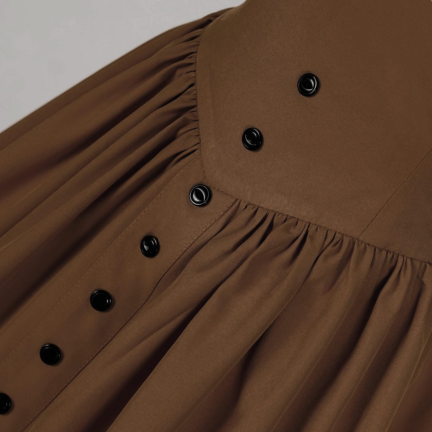 Mingyuezai Women Renaissance Costume Medieval Victorian High Waisted Button Skirt Set - Image 6