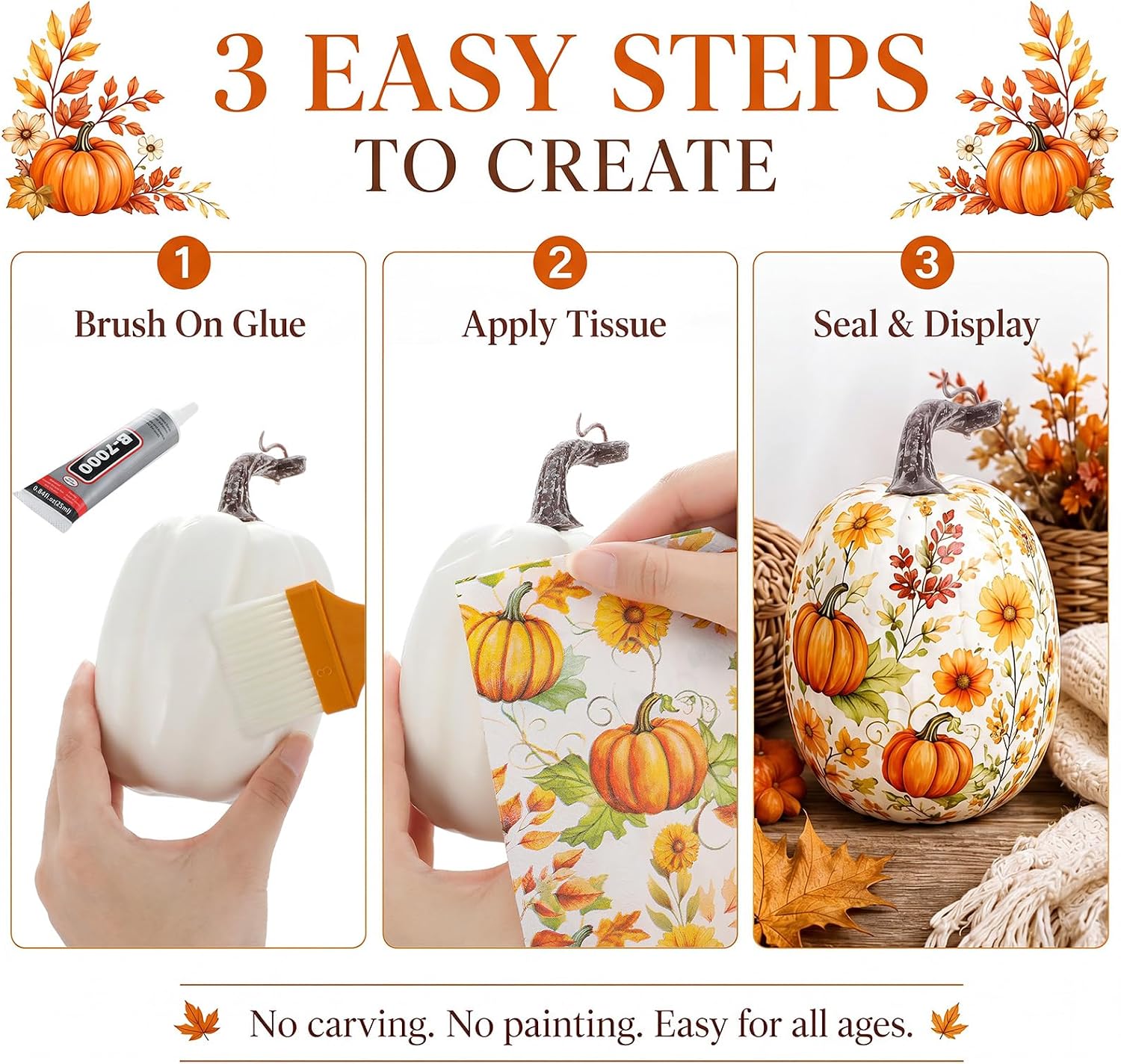 Yungyan 55 Pcs DIY Fall Decoupage Pumpkin Craft Autumn Harvest Decor