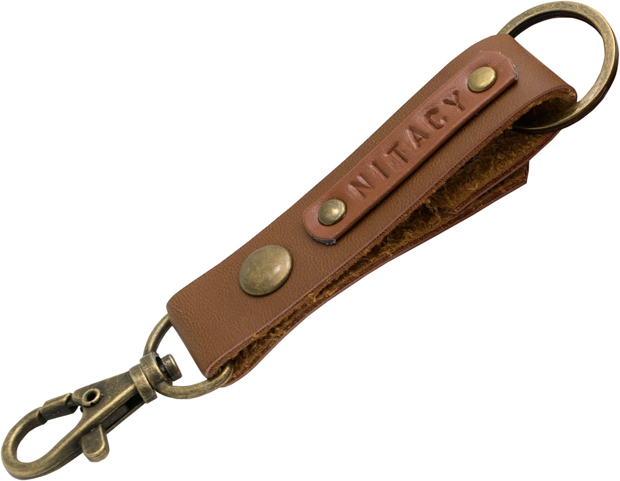 Nitacy Brown Leather Key Chain Strap Key Holder Organizer for Car Home Office Keys with Removable Key Ring and Swivel Trigger Snap Hook Lobster Claw Clasp D-Ring Keychain Attaches to Belt Loops