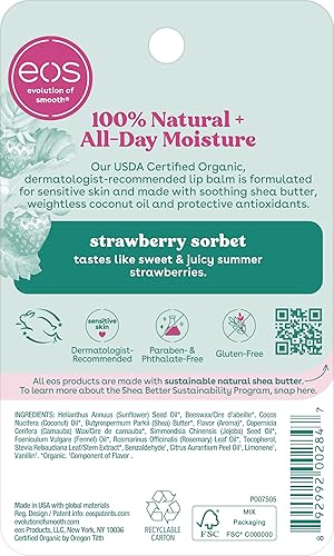 Vista 21 de eos Bálsamo labial 100% natural y orgánico, sorbete de fresa, humedad durante todo el día, recomendado por dermatólogos para pieles sensibles