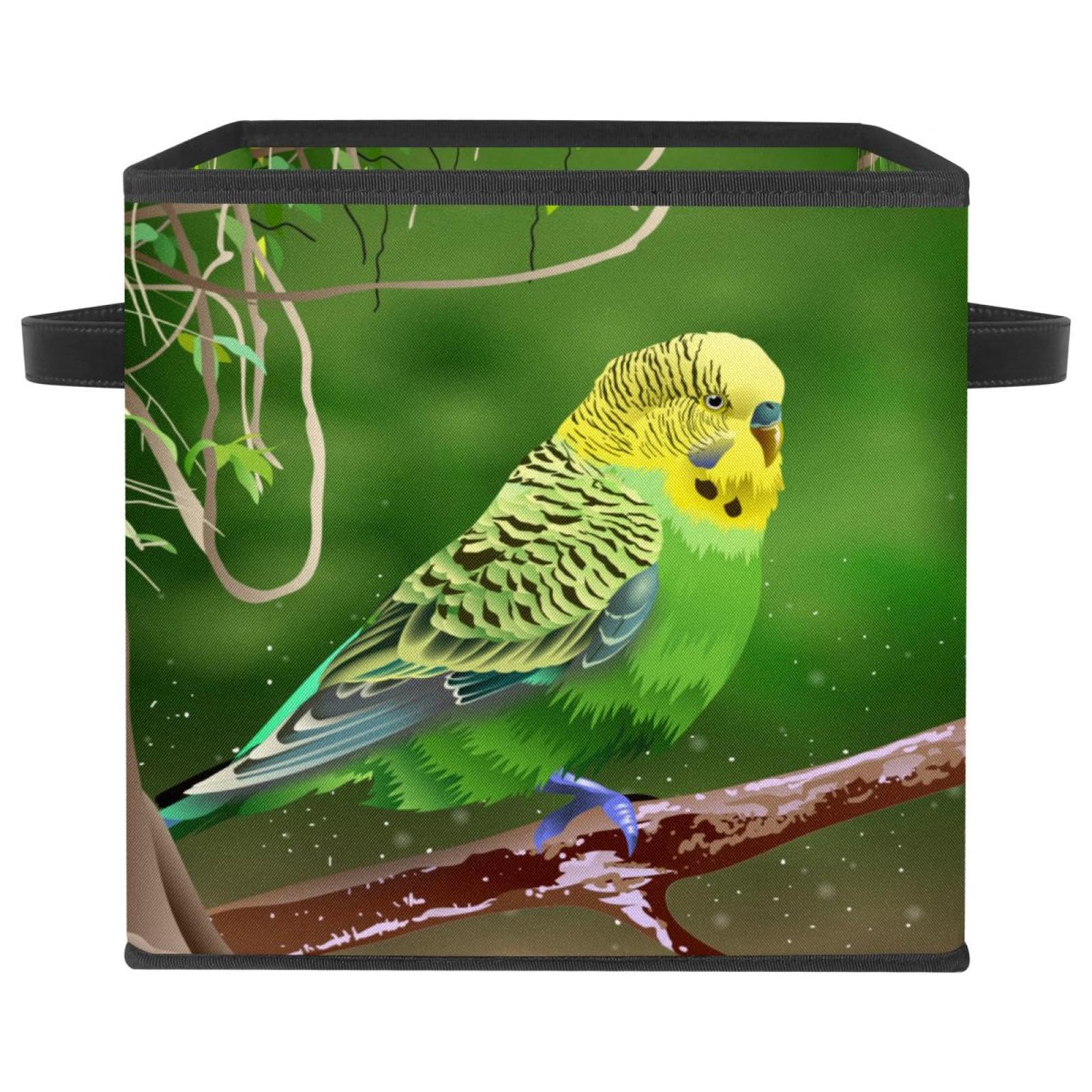 Boîte de rangement cube en tissu motif perruche pour armoire et linge