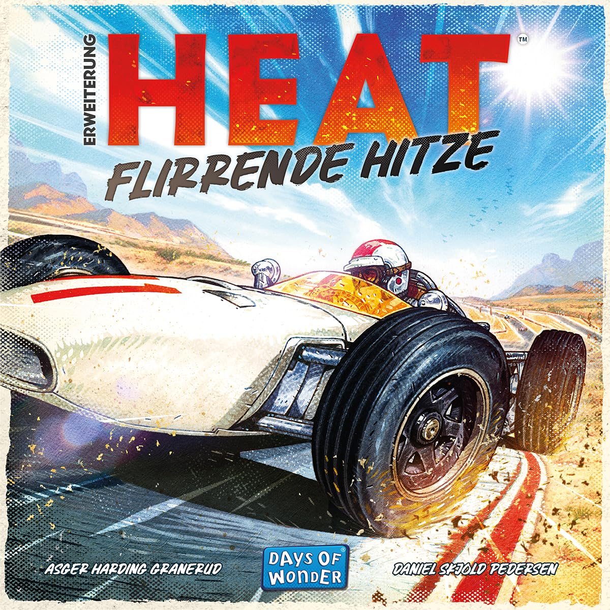 Asmodee, Heat – Flirrende Heat, wersja DE, rozszerzenie gry dla 1 – 7 graczy od 10 lat, pełny gaz do opon Qualmen – gra wyścigowa z 60 minutami gry na grę