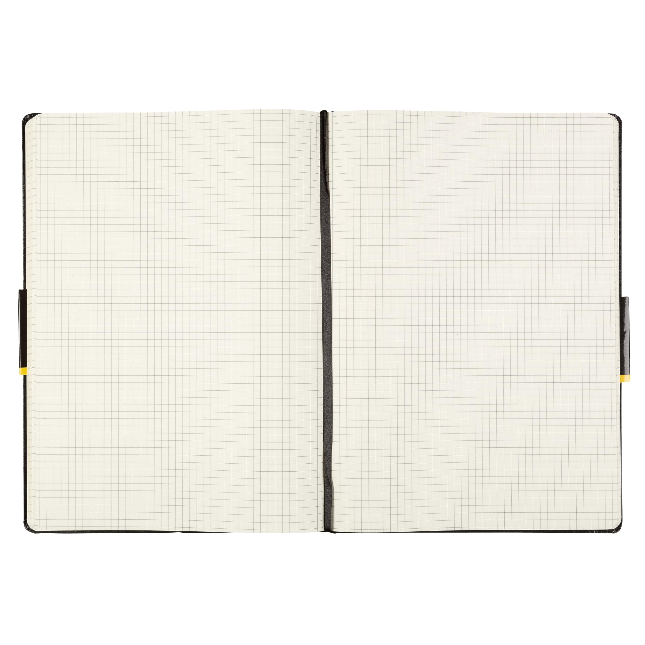 Idena 90447 - Notizbuch A4 kariert, 5 Stück, 192 Blatt 80 g/m² in Creme, mit Innentasche, Gummiband und Lesezeichen, Hardcover Einband in Schwarz