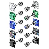 FIBO STEEL 5 Pairs Titanium Screw Back Surgical Stainless Steel Stud Earrings for Women Men, Rainbow 5A Cubic Zirconia Sleep Hypoallergenic Stud for Sensitive Ears