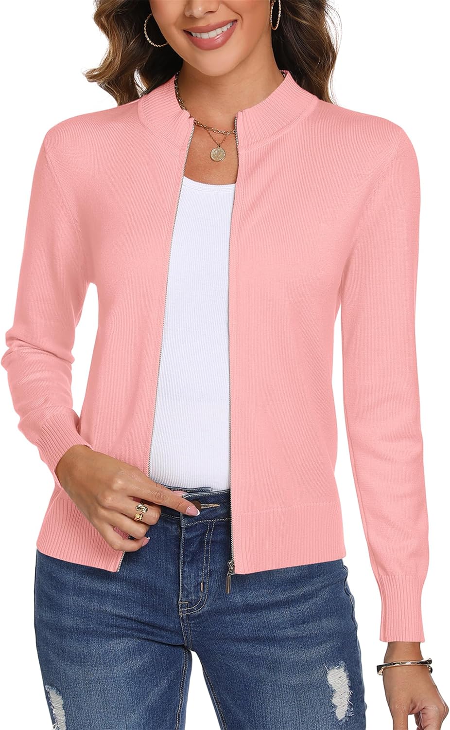 Totatuit Womens Long Sleeve Knitted Zip Up Sweater Cardigans Sweaters Lightweight Zipper Sweatshirts Jacket