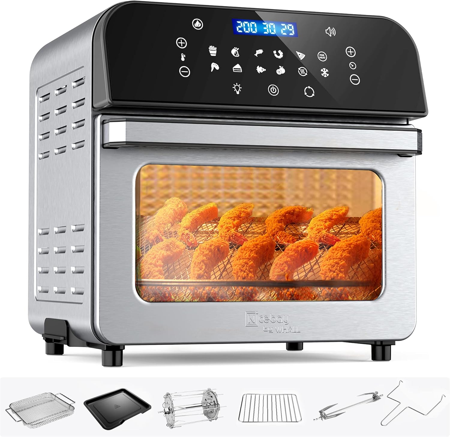 WHALL Air Fryer, 5.5QT Air Fryer Oven with LED Digital Touchscreen, 12-in-1 Cooking Functions Air fryers, Dishwasher-Safe Basket, Stainless Steel/BS