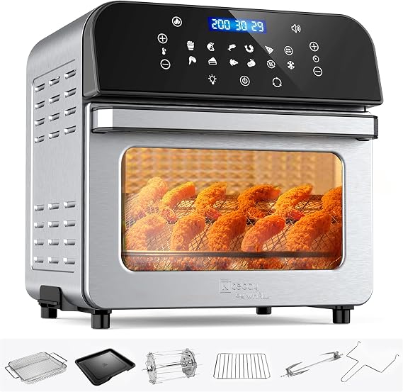 WHALL Air Fryer, 5.5QT Air Fryer Oven with LED Digital Touchscreen, 12-in-1 Cooking Functions Air fryers, Dishwasher-Safe Basket, Stainless Steel/BS