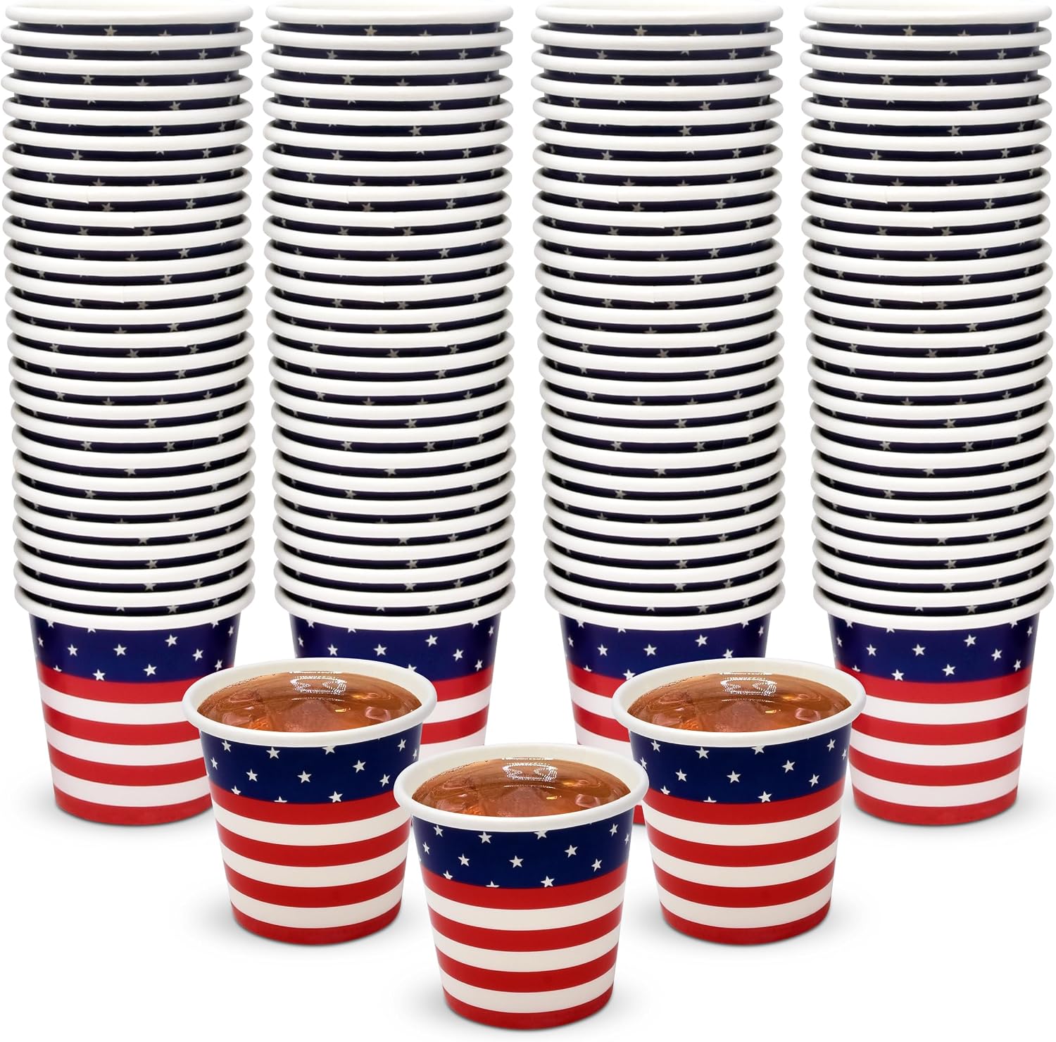 Gift Boutique 100 Patriotic Paper 2 Oz Shot Cups Fourth of July Disposable Shot Glasses America Flag Party Cups for Drinking Taster Serving Snack Samples Tasting for Beverage Dinnerware Decorations