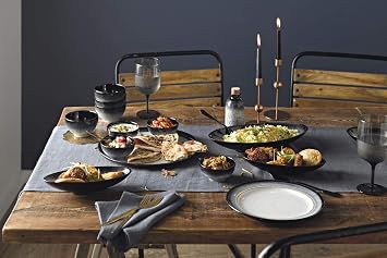 Denby - Halo Dinner Plates Set of 2 - Reactive Glaze Dishwasher Microwave Safe Crockery 28cm - Black, Grey, White Ceramic Stoneware Tableware - Chip & Crack Resistant