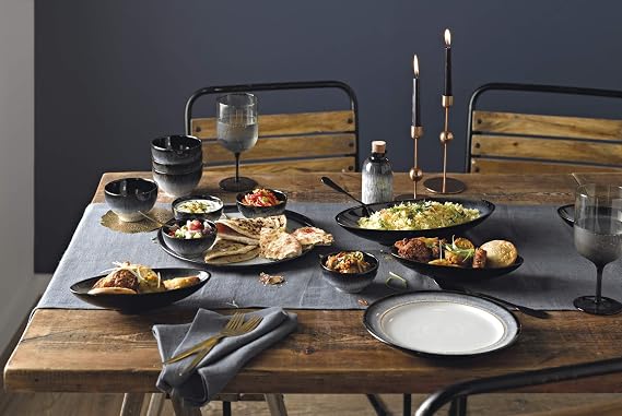 Denby - Halo Dinner Plates Set of 2 - Reactive Glaze Dishwasher Microwave Safe Crockery 28cm - Black, Grey, White Ceramic Stoneware Tableware - Chip & Crack Resistant