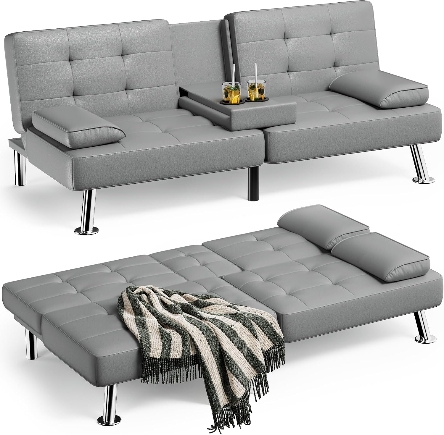 JUMMICO Faux Leather Upholstered Modern Convertible Folding
