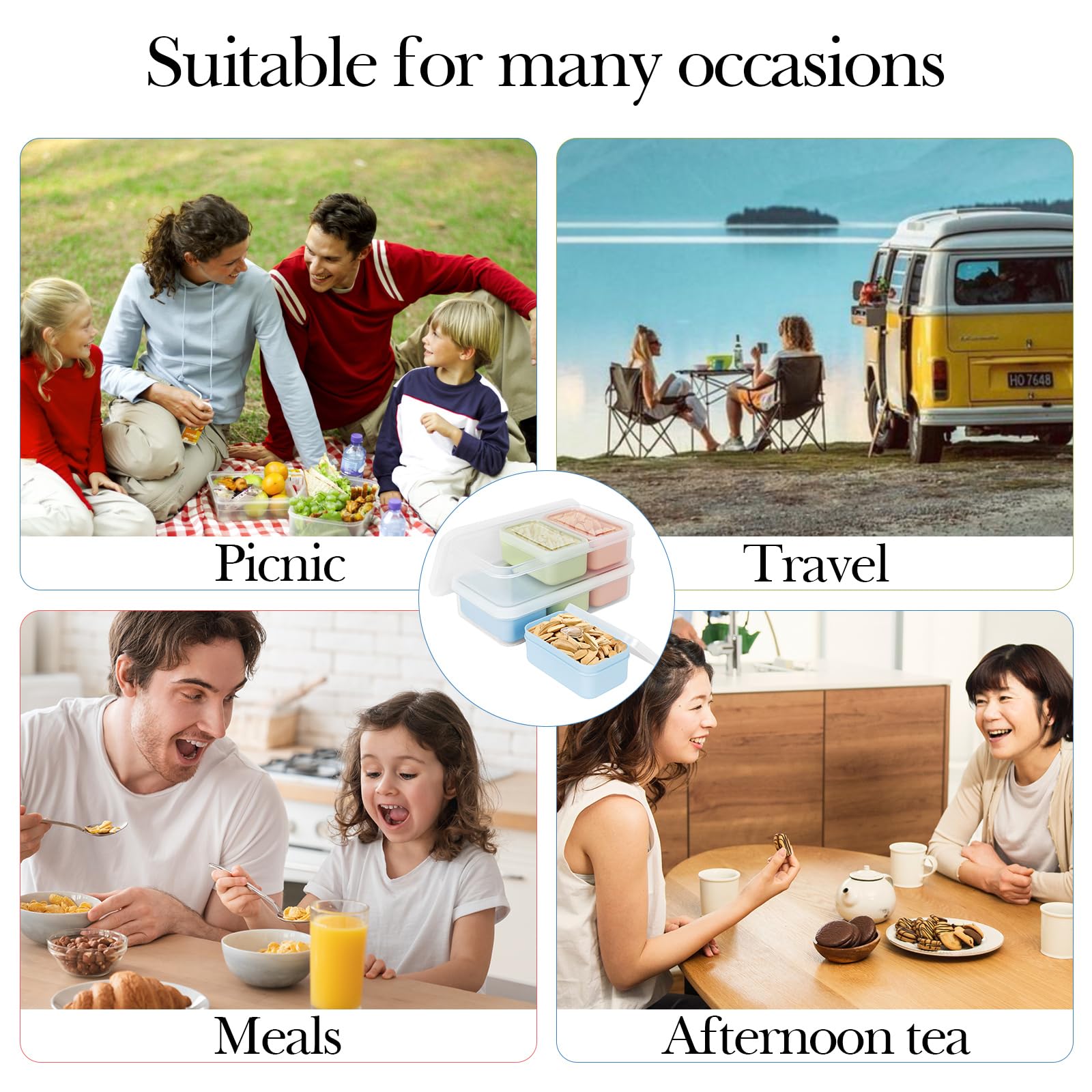 1 Set Di Contenitori per Snack Piccoli Con 3 Scomparti Rimovibili