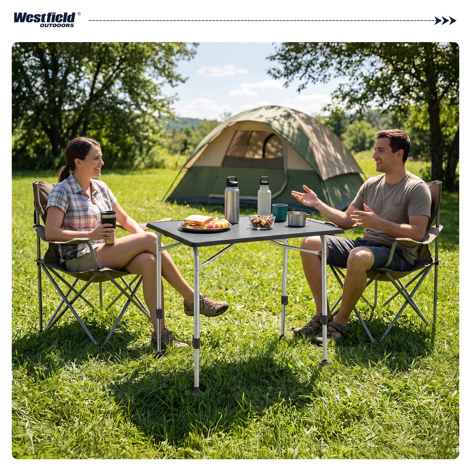 Westfield Outdoors Viper 80 Campingtisch, höhenverstellbarer Gartentisch, 80 x 60 cm Tischplatte für 2-4 Personen, strapazierfähig und pflegeleicht, faltbar, für Camping, Garten und Wohnwagen