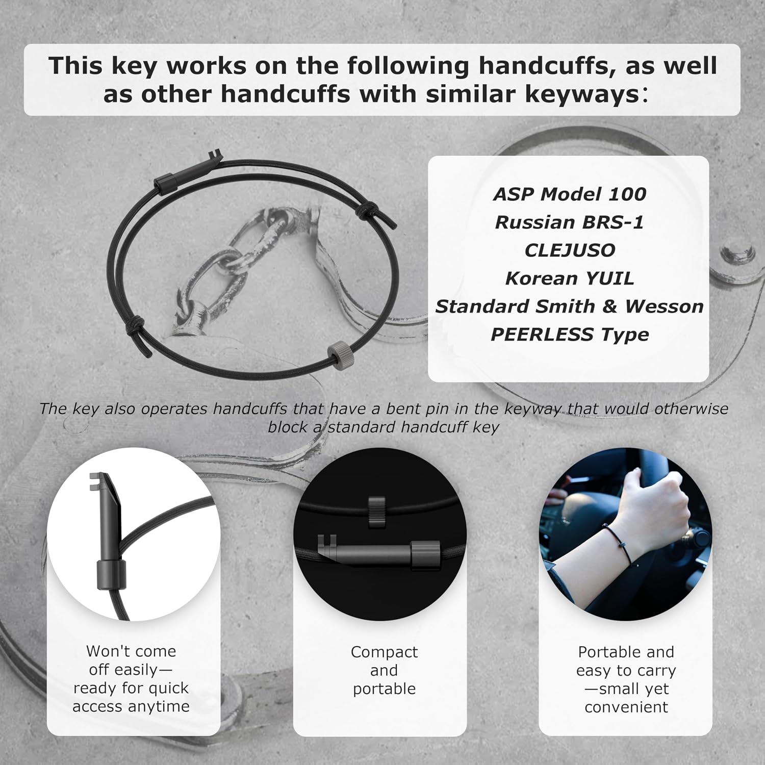 Car Window Breaker Bracelet Escape Tool with Tungsten Bead & Handcuff Key (AHK3), EDC Wrist Strap, Emergency Glass Breaker Self Rescue Tool, 2 Pack