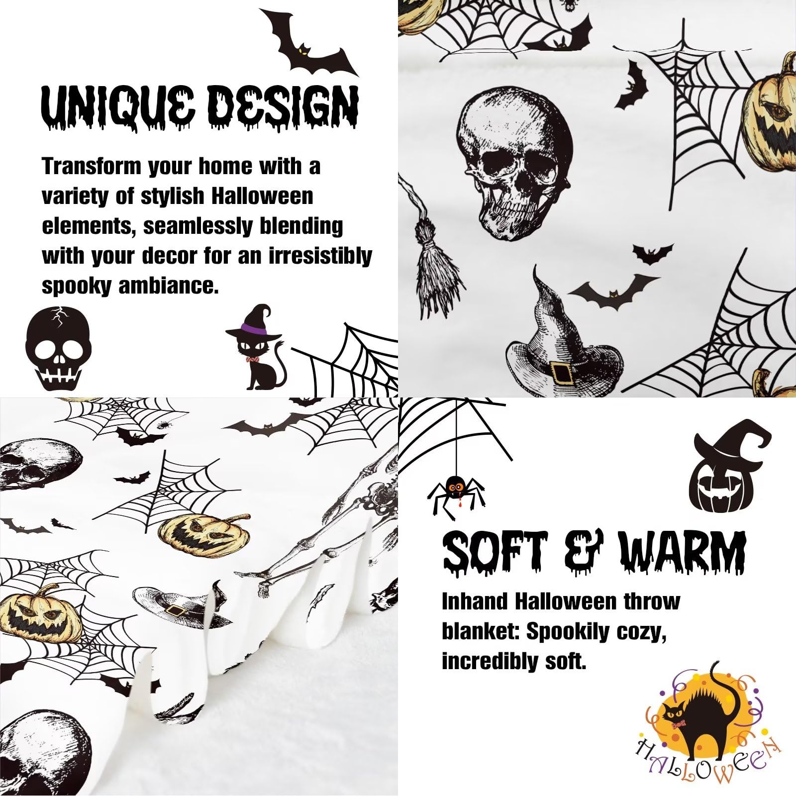 Manta De Fantasma De Calabaza De Halloween En Negro, Mantas De Franela De Halloween Manta De Cama Unisex Suave Y Acogedora 51 1x59 C Er