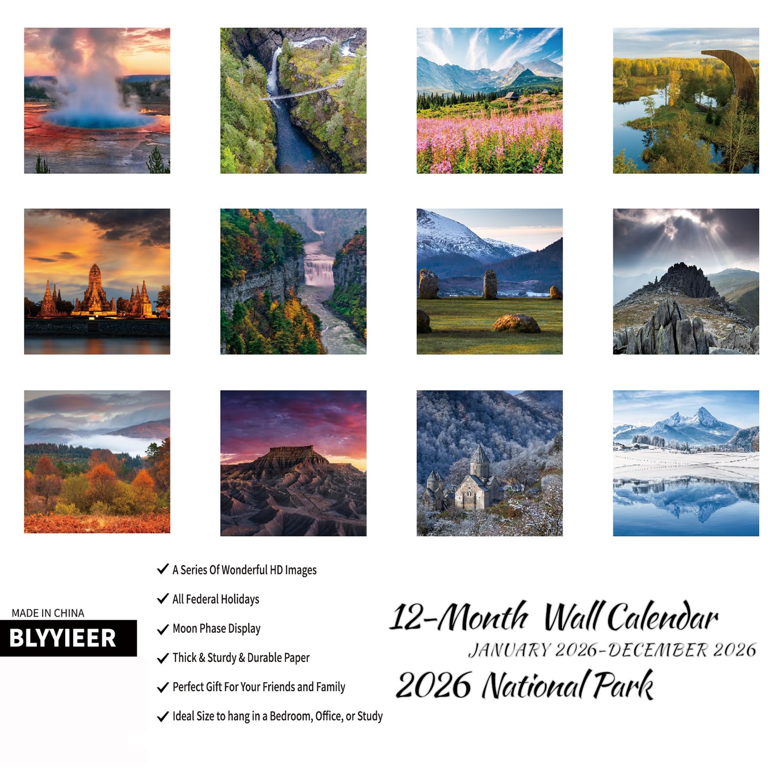 Snapklik.com : 2026 Wall Calendar NATIONAL PARKS 12 Month Hangable