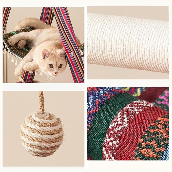 Árbol para gato de madera estilo Boho con cama colgante miniatura 4