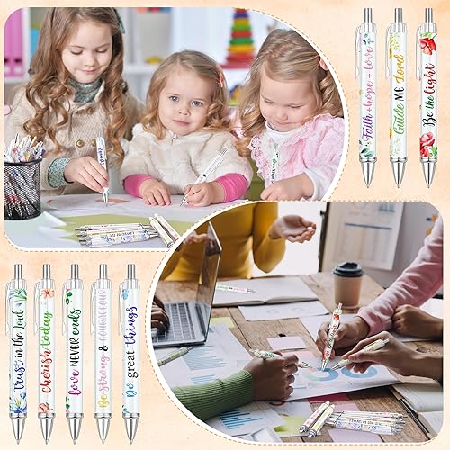 Miniatura 4 de Juego de regalo cristiano, bolígrafos florales con versículos bíblicos, llaveros con versículos bíblicos florales, mini tarjetas de bendición de