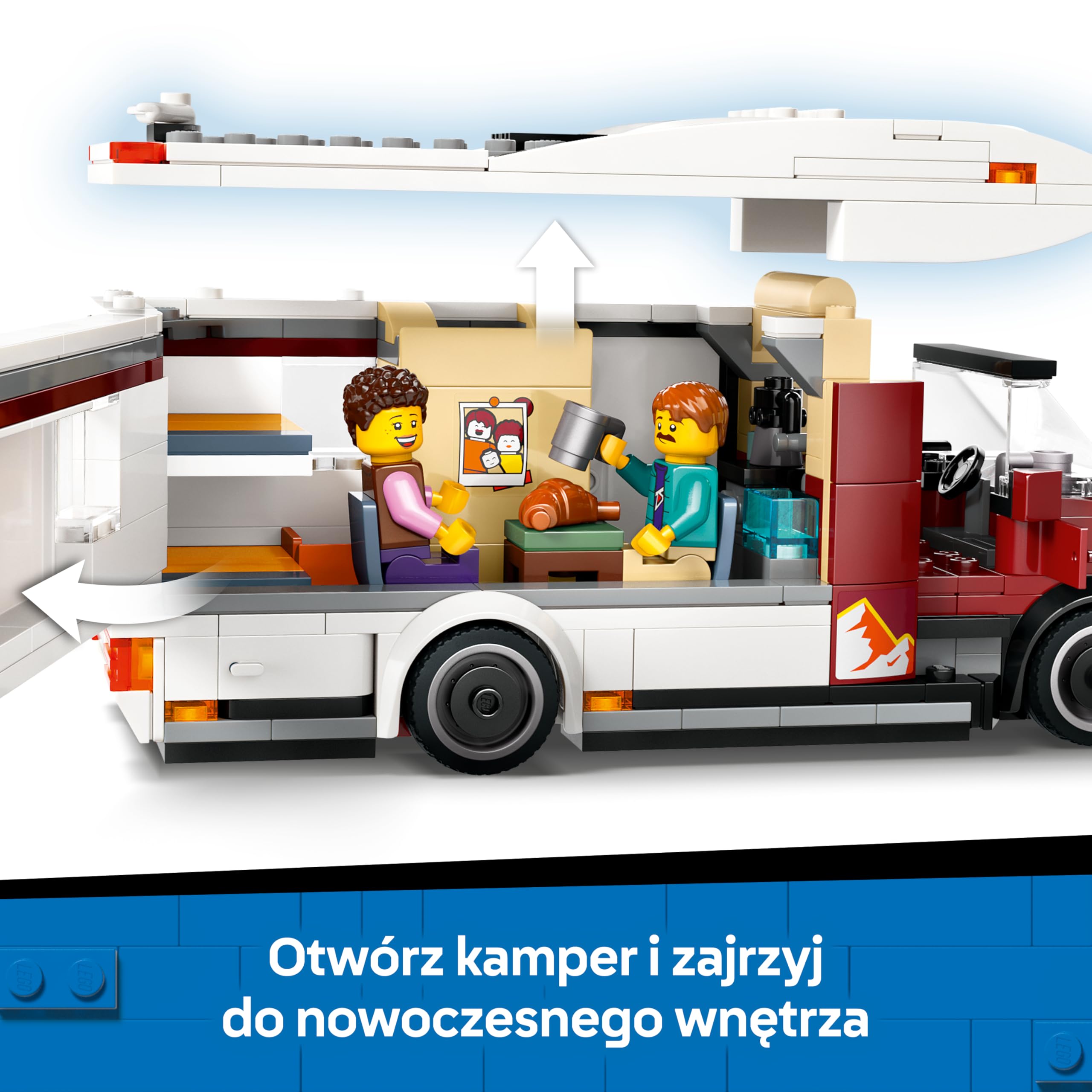 LEGO City Wakacyjny Kamper Pełen Przygód, Konstrukcyjna Zabawka dla Dziecka do Zbudowania, Pojazd z Minifigurkami i Akcesoriami, Kreatywny Prezent dla 6-latka, dla Chłopca i Dziewczynki, 60454