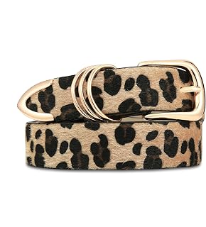 RISANTRY Women's Leather Belt with Gold Buckle