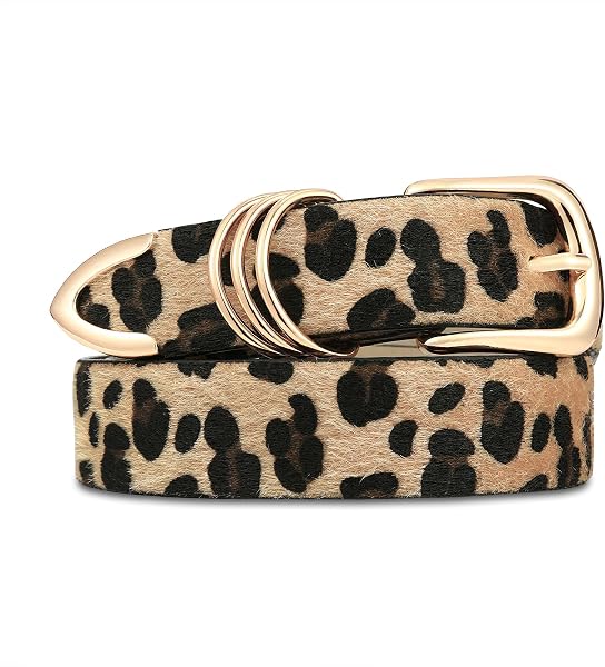 RISANTRY Women's Faux Leather Belt with Gold Buckle