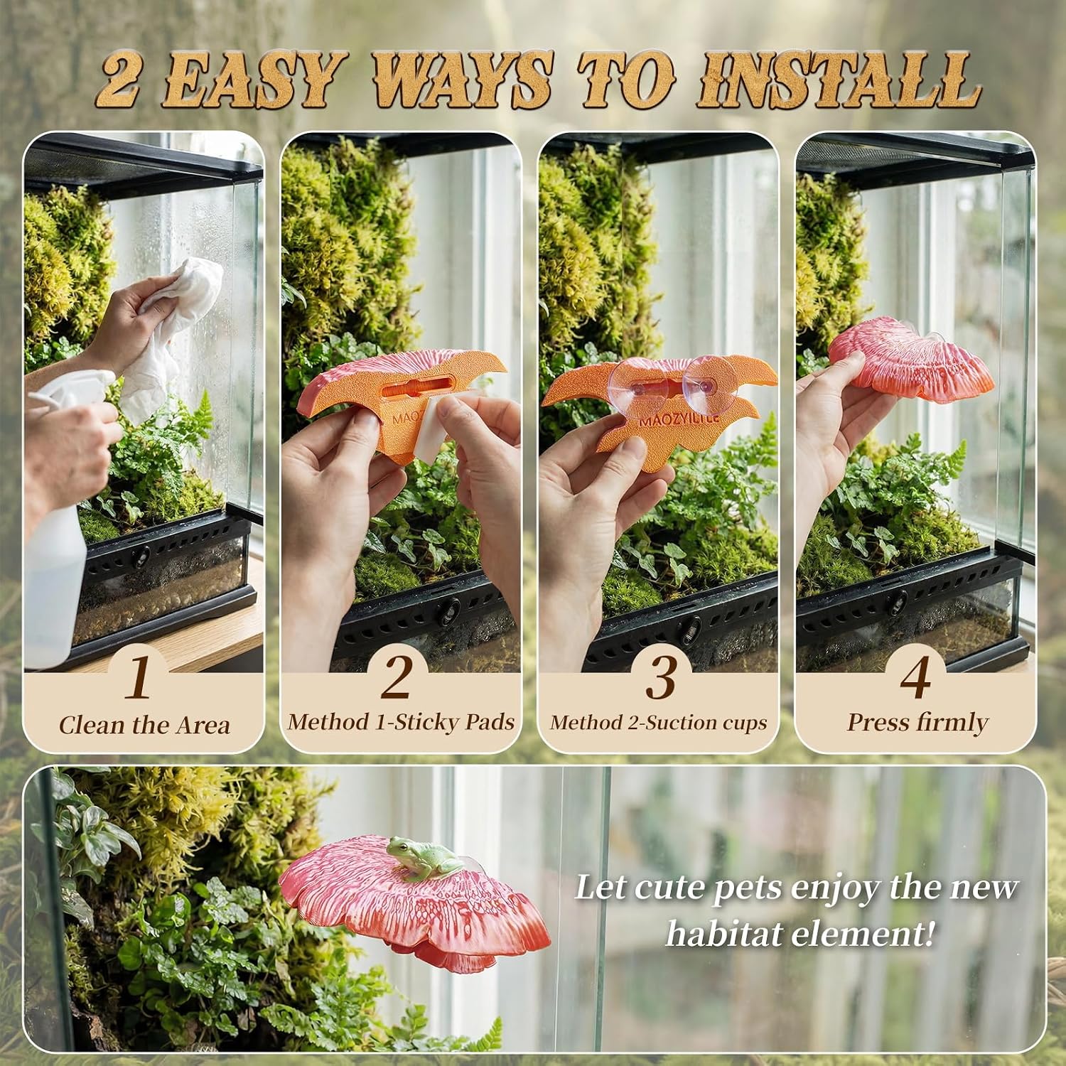 Mushroom Reptile Ledge| Tree Frog Terrarium Tank Accessories, Crested Gecko Tank Accessories, Frog Habitats, Fish Tank Decor| Terrarium Plants Decor from Daughter| No Suction Cups image 5
