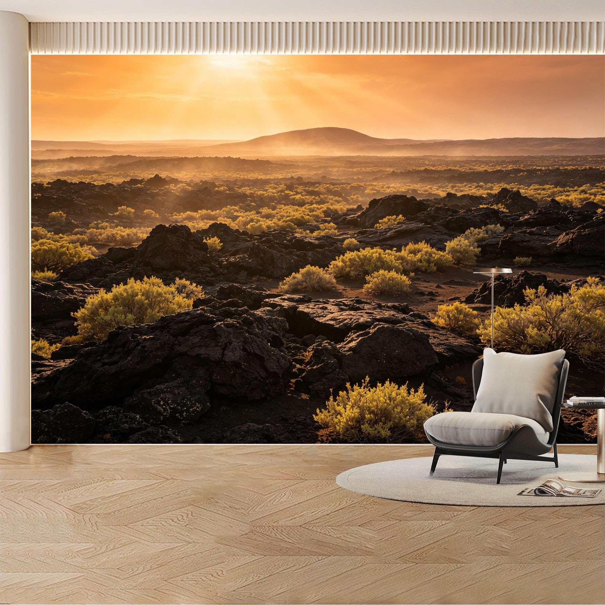 Custom Wall Mural Wallpaper Volcanic Landscape， Nature， 3D Effect， Large Wall Art， Sunset， Misty Removable SelfAdhesive Large Photo for Living Room， Bedroom， Office