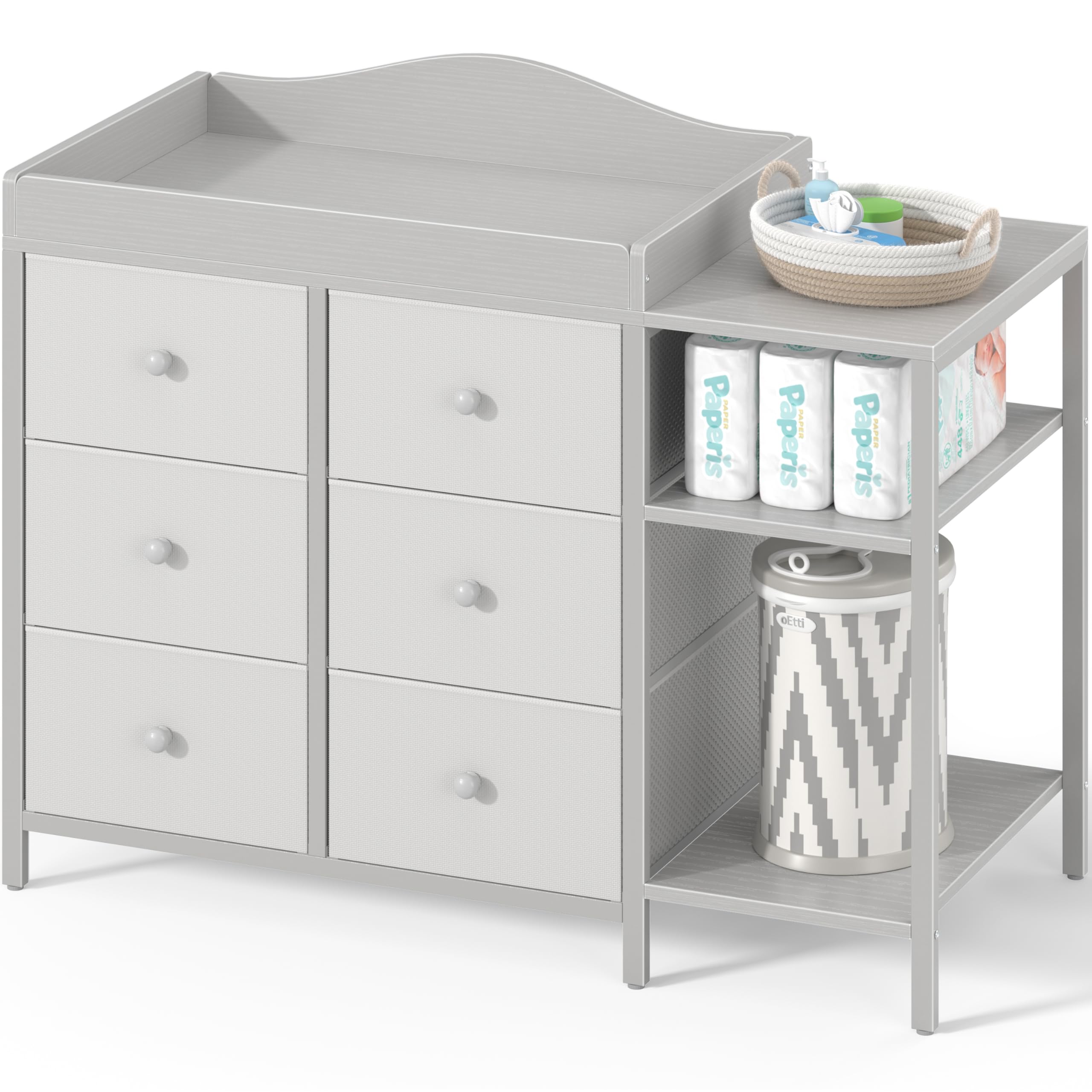 Amazon.com : BOLUO Baby Dresser with Changing Table Top, Gray Changing  Table Dresser with 6 Fabric Drawers Diaper Changing Station with Storage  Shelf for Nursery Modern : Baby