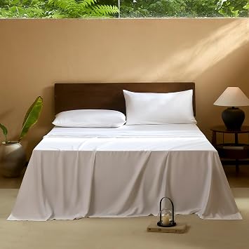 EVERLY California King Sheets Set Luxuriously 400 Thread Count Organic Rayon Derived from Bamboo,Cooling Sheets for California King 4Piece Deep Pockets Bedding Sheets&Pillowcases-White
