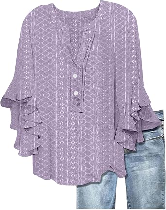 Womens Ruffle Sleeve Tops Button Down Blouses V Neck Shirts