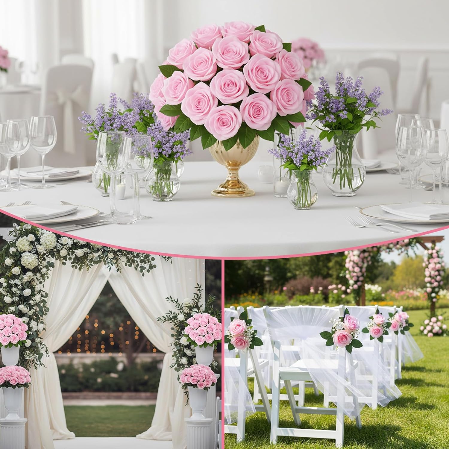 72 PCS Fake Roses Artificial Silk Flowers, Artificial Roses with Long Stems Realistic Bouquet Pink Faux Silk Rose for Wedding Table Centerpieces Bridal Shower Party Home Decor