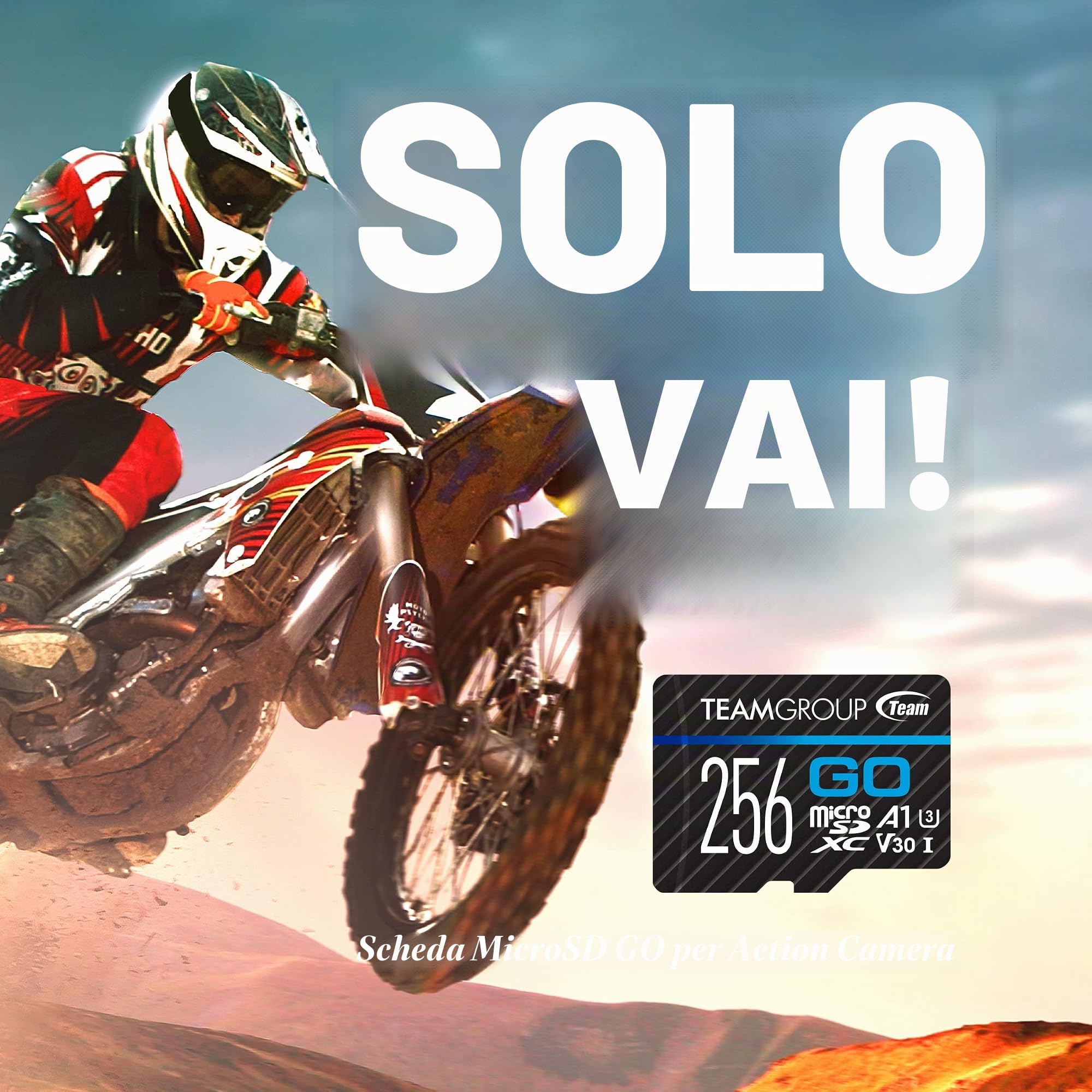 TEAMGROUP GO Card 256 GB Micro SDXC UHS-I U3 V30 4K per GoPro & Action Camera Scheda di memoria flash ad alta velocità con adattatore per attività all'aperto, sport, riprese 4K TGUSDX256GU303