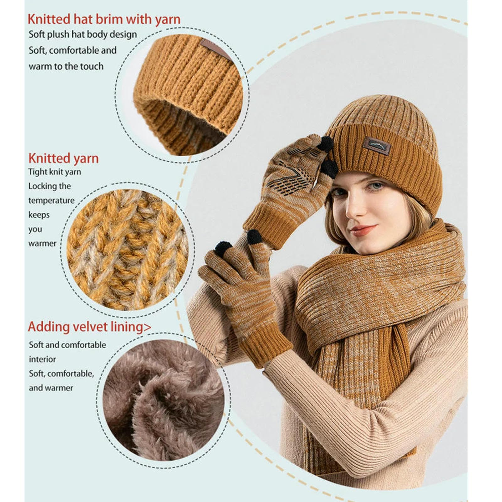 Mütze,Schal & Handschuh-Sets Schal-Set Für Damen Und Herren, 3-teilig, Bestehend Aus Einer Wintermütze, Einem Paar Handschuhen Warmen Outdoor-schal -blau-einheitsgröße