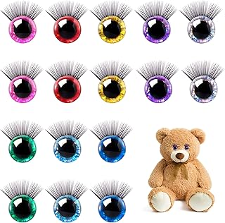 HINZIC 64PCS 20MM Safety Glitter Toy Eyes with Eyelash 3D Doll Eyes for DIY Tedding Puppet Bear Stuffed Animal Craft Wedding Birthday Rave Halloween Costume Crocheting Making(Mix Colors)
