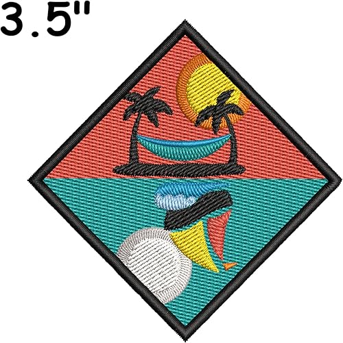 Miniatura 2 de Super Rad Island Sun Palm Tree Blue Waves Scene bordado Premium Parche para planchar o coser bordado Applique  Nautical Sea Ocean Creatures Beach